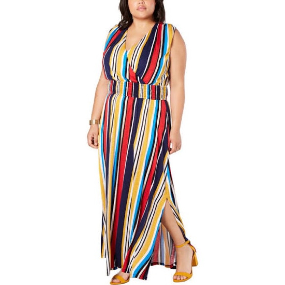 INC Womens Plus Striped Smocked Maxi Dress Size 1X